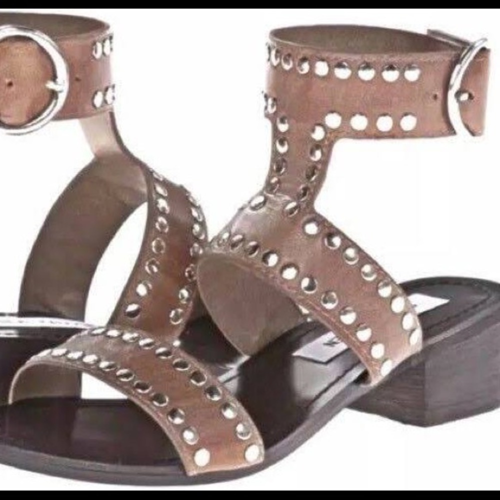 Praisse Studded Stone Leather Gladiator Sandal